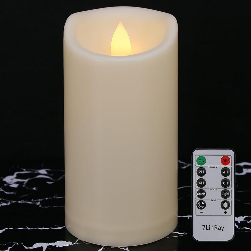 7LinRay Store Outdoor Waterproof Flameless Candles with Remote and Timers, 1000 Hours Long Battery Operated LED Pillar Candles, Electric Fake Candles, Ivory Plastic, D3 X H7, 1 Pack - Image 1